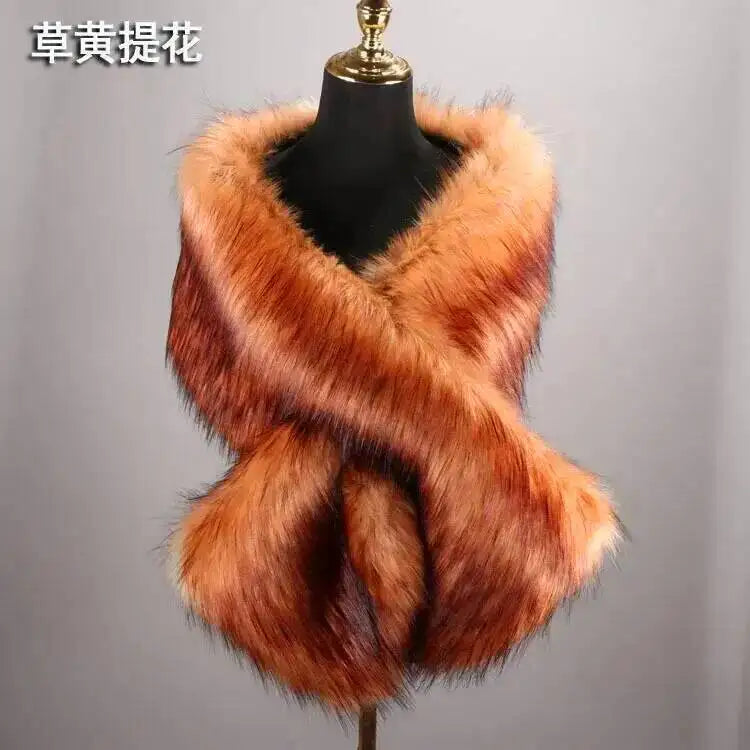 32 Colors 165*30cm Women Luxury Warm Faux Fox Fur Shawl Winter Ladies Plush Scarf Wraps Cloak Coat Wedding Long Cape Scarves