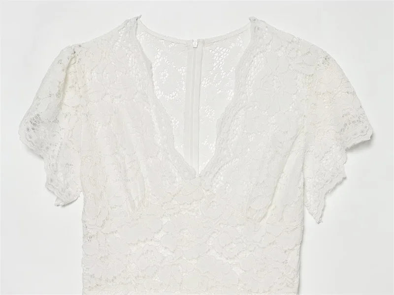 Women's Dress 2026 Summer New Solid Color Short Sleeve V-neck Lace Waistband Long Dress Elegant and Stylish Fashionable