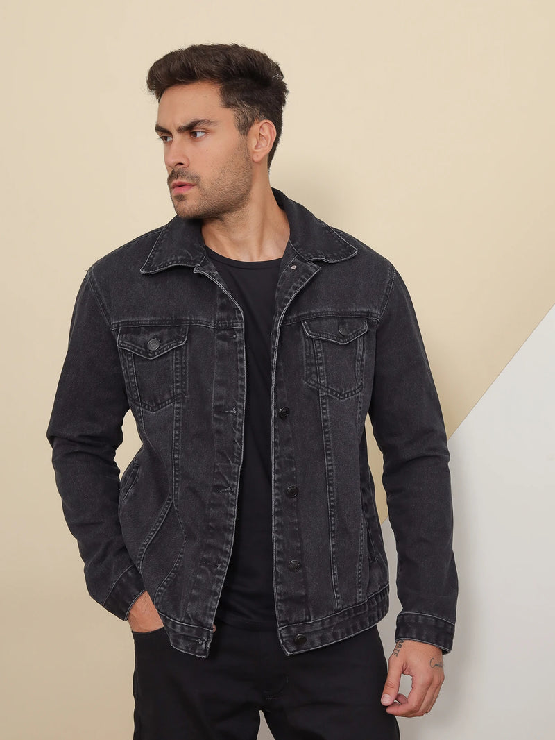 Premium Quality Black Jeans Men's Jacket with Pocket Long Sleeve Elegant Brazil PTRL JEANS