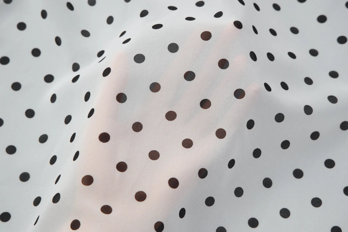 Hugcitar Polka Dot Print 2 Pieces Sets Long Sleeve Bow Sexy Crop Top Slit Maxi Skirt See Through Fashion Outfit Beach Vacation