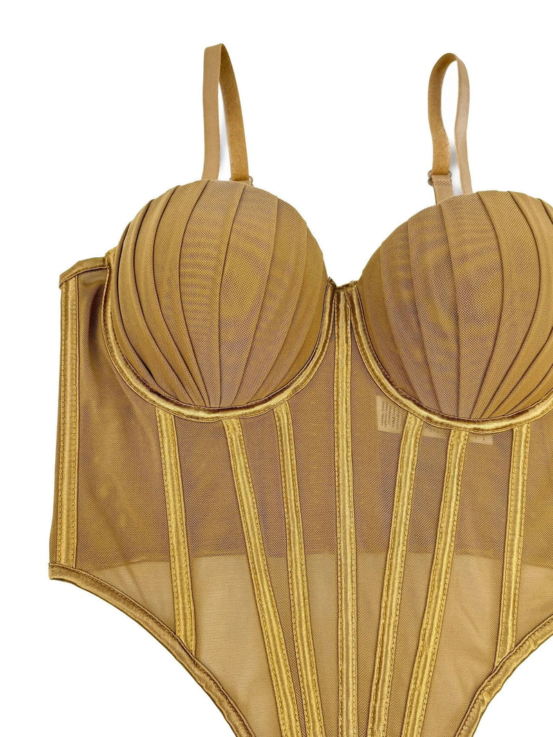 Corpete transparente de malha feminino, faixa espinha de peixe na cintura, corpete bustiê, tops sensuais