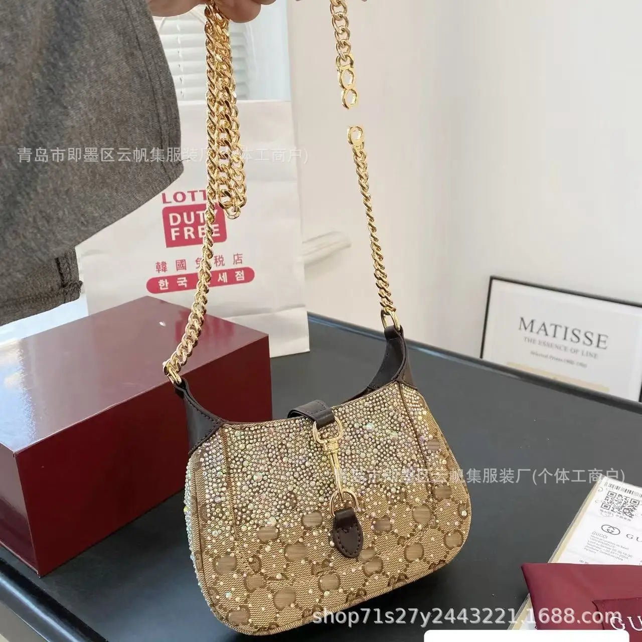 Bolsa original com diamante nas axilas Jacket1961 Bolsa de ombro único Bolsa de pão francês Bolsa Mini bolsa feminina de lona estilo retrô Han... - CRAVO ROSE