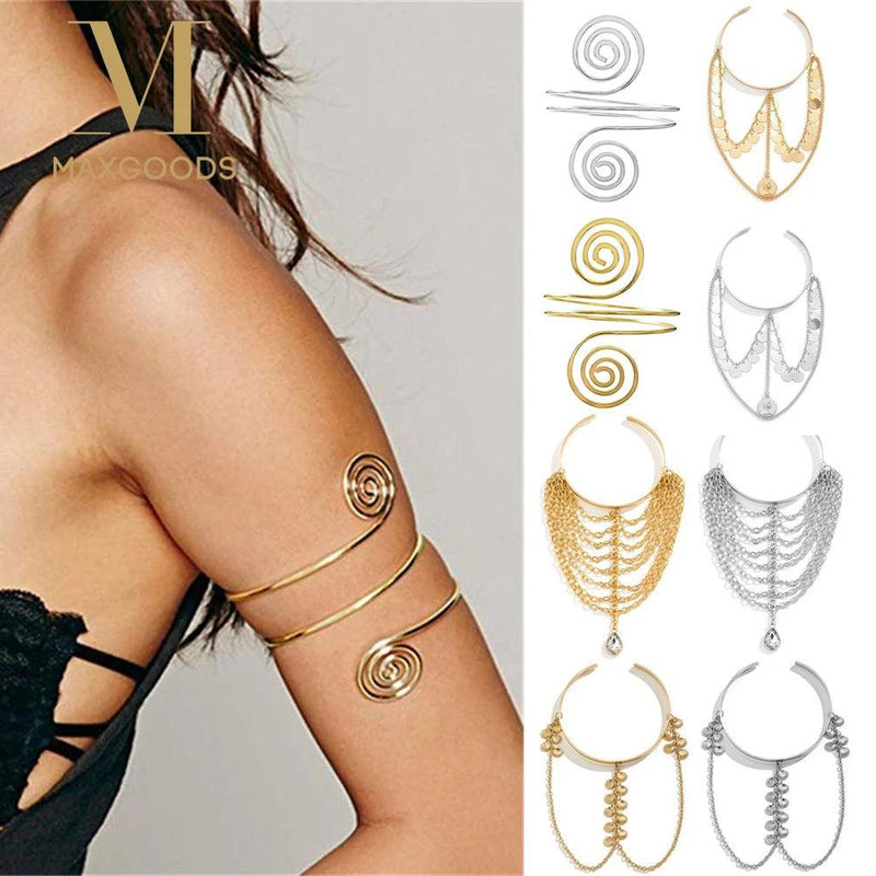 Bohemian Tassel Pendants Charm Upper Bracelet Arm Chain Metal Hollow Out Geometric Pattern Retro Arm Cuff Bangle Body Jewelry - CRAVO ROSE