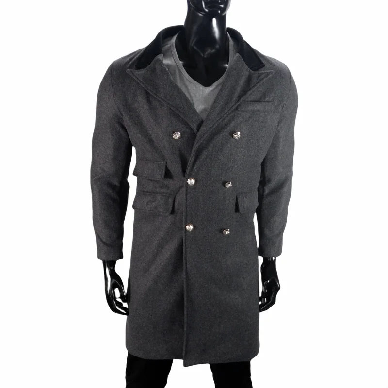 Coat Winter Men's Jackets Warm with Lining Men's Coat  X-Long Double Breasted Trench Multi-Pockets Male Clothing Eu Size M-XXL