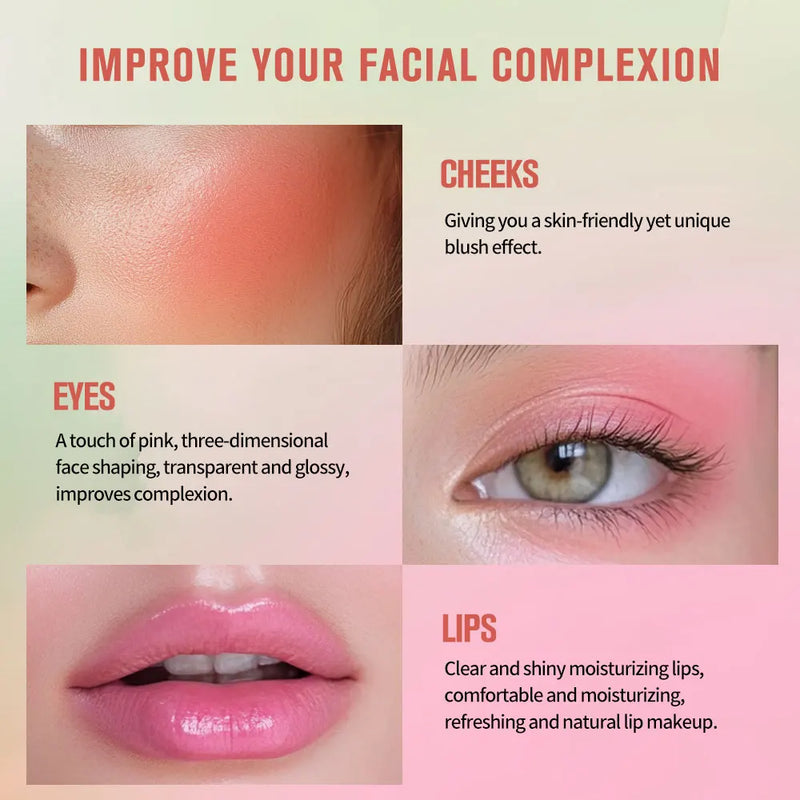 Paleta de blush 3 em 1 com mudança de temperatura para lábios e bochechas, bastão de blush com mudança de temperatura para produtos de maquiagem, paleta de cosméticos em bastão para rosto