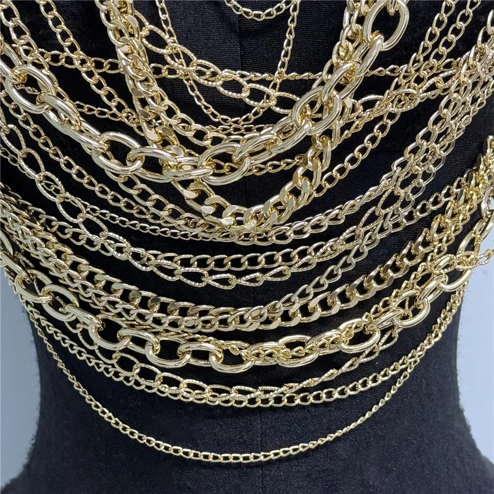 Silver Metal Chain Halter Top Sexy Layered Body Chain Vest Women Festival Rave Party Clubwear Lingerie Jewelry Accessory