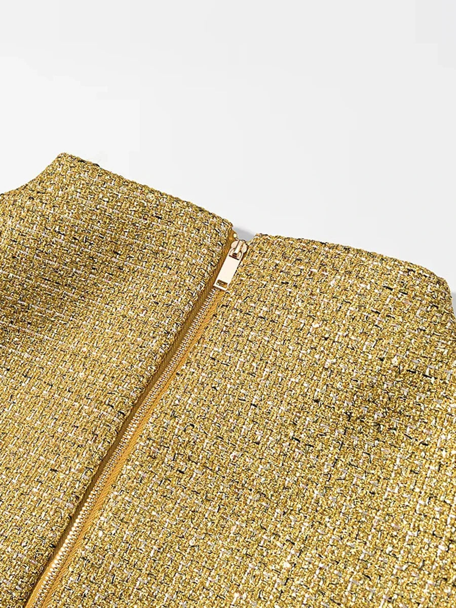 TWOTWINSTYLE Gold Loose Spliced Folds Chic Wraps for Women O Neck Sleeveless Elegant Intellectual Wrap Female Summer Fashion New