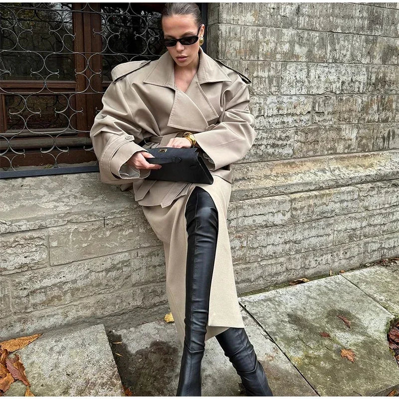 Women Lapel V-neck Belt Trench Coat Fashion Lace Up Full Sleeve Button Short Thin Windbreak 2025 New Lady Daily Street Outerwear
