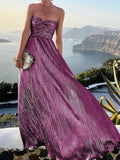 2024 Sexy Twist Strapless Hollow Out Long Dress Women Boho Elegant Bronzing Evening Dress Fashion Sleeveless A-Line Party Dress