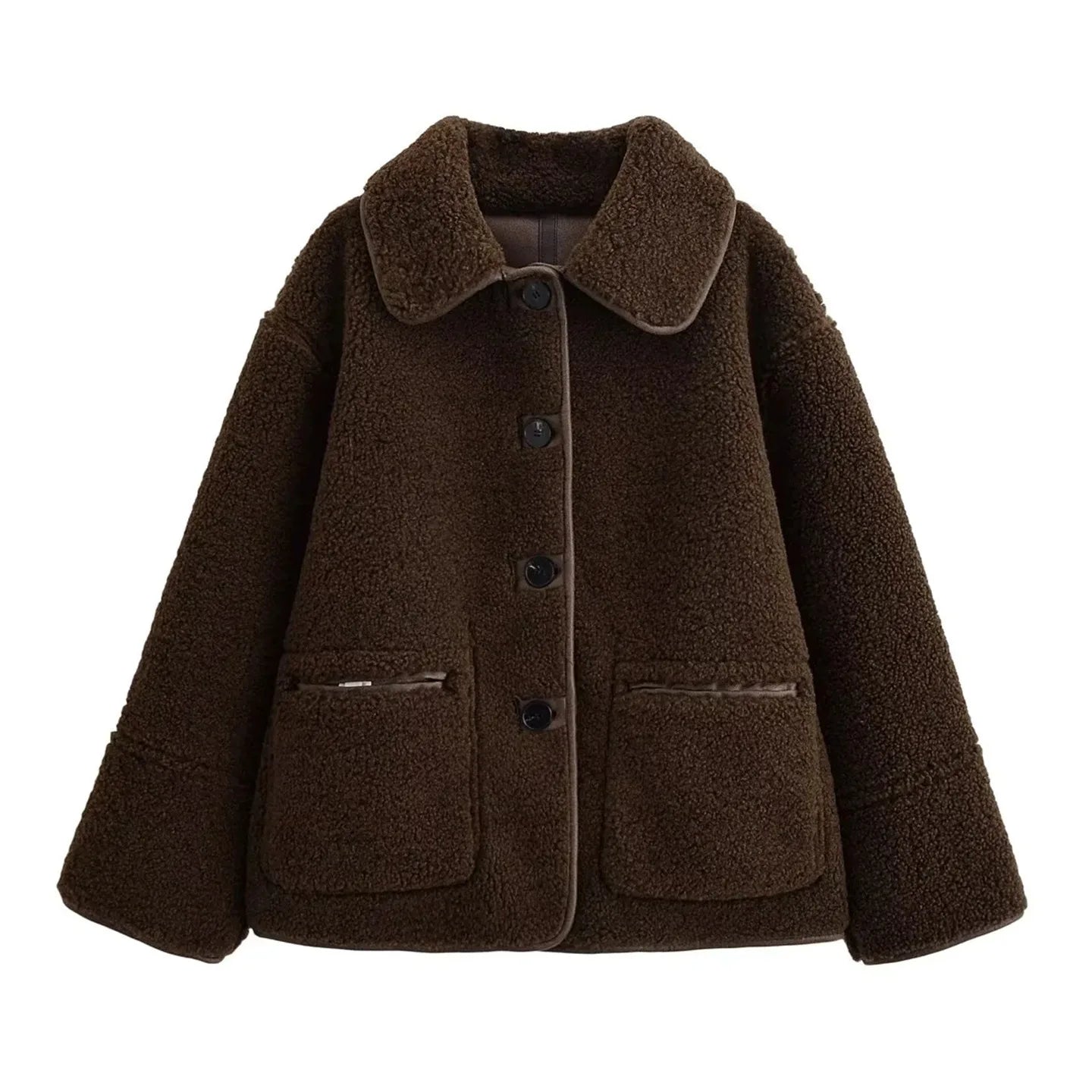 Double-Sided Wear Lamb Fur Jacket Women's Autumn Winter Loose Warm Outerwear Fake Leather Coat Standard Style Long Sleeve
