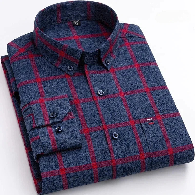 Pure Cotton Men's Plaid Shirt Long Sleeve Regular Fit Men Casual Oversized Shirt Leisure Autumn Male Clothes New Plus Size