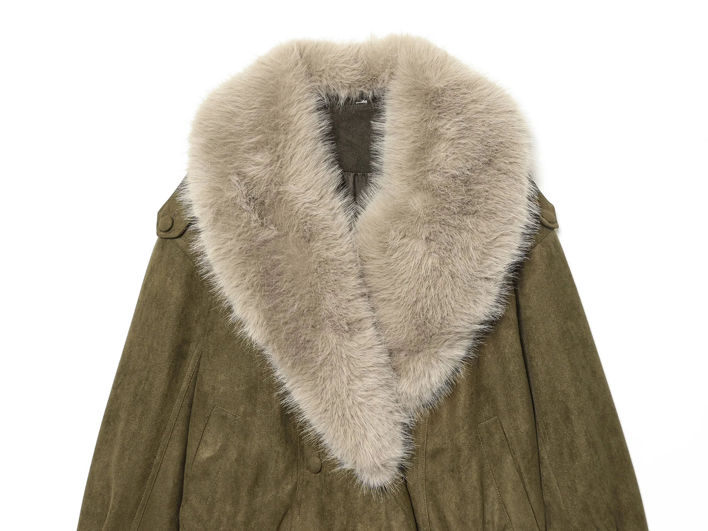 KONDALA Trendy Vintage Fur Collar Jacket Coat Women Elegant Double-breasted Suede Jacket 2026 Fall Winter High Street Jacket