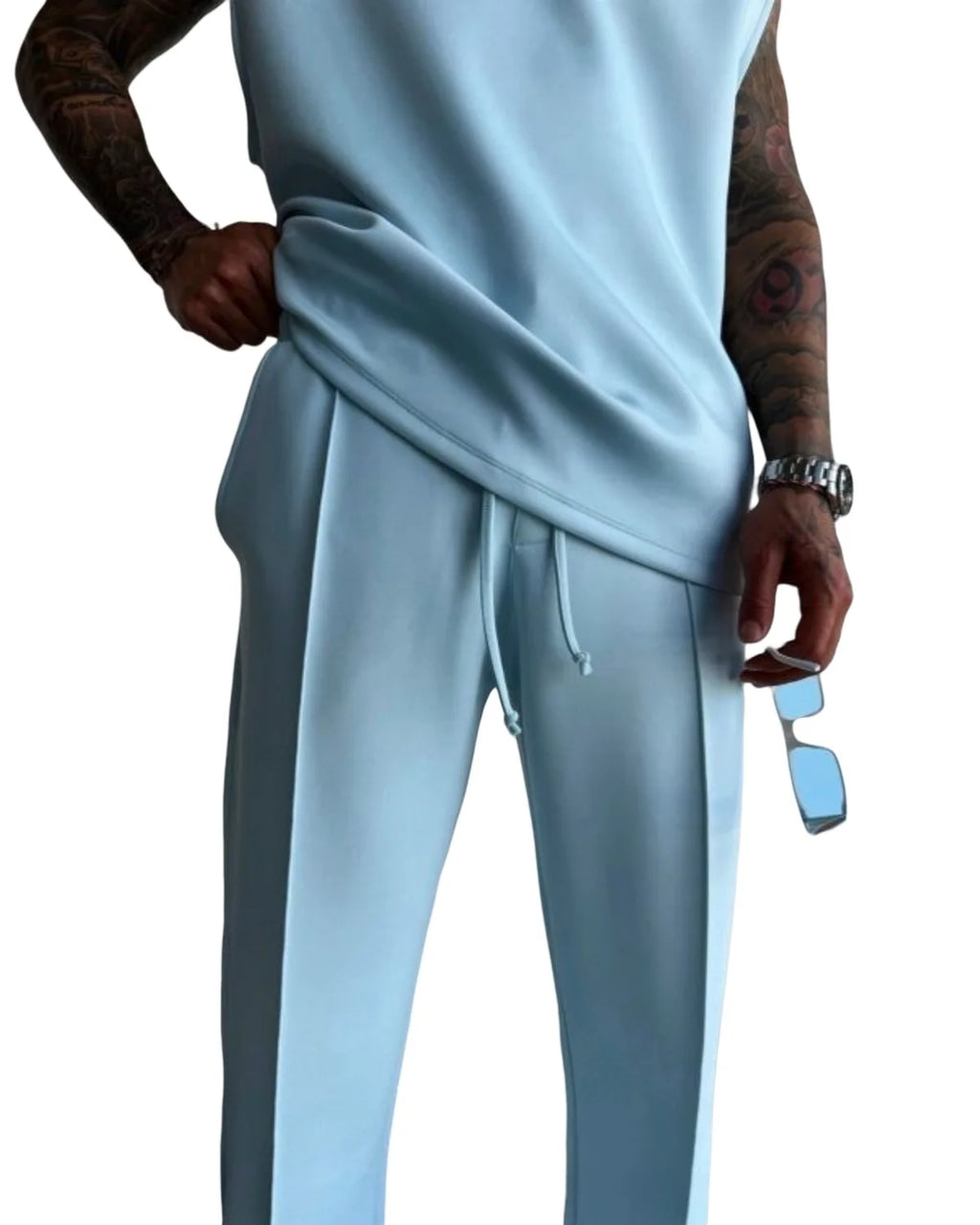 Terno esportivo sem mangas 2025 calças casuais masculinas de cor sólida, colete de roupas masculinas, conjunto de duas peças