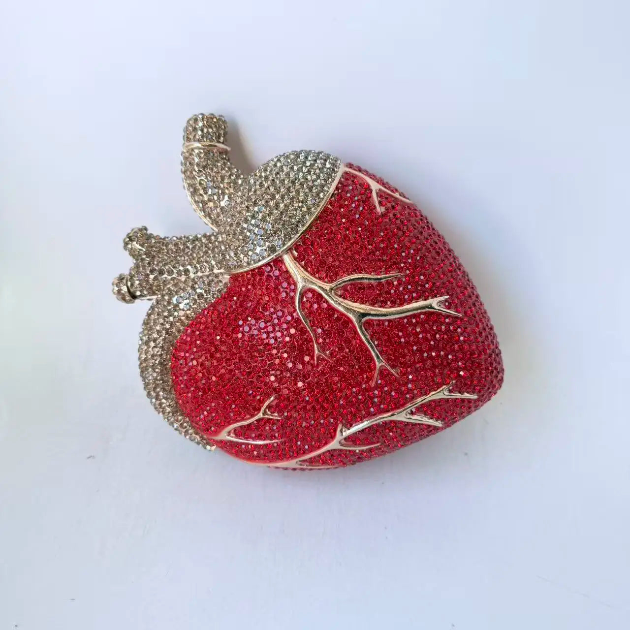 XIYUAN Red Heart Shaped Rhinestone Evening Bag Women Luxury Unique Wedding Party Dress Handbags Gold Crystal Bridal Clutch Purse