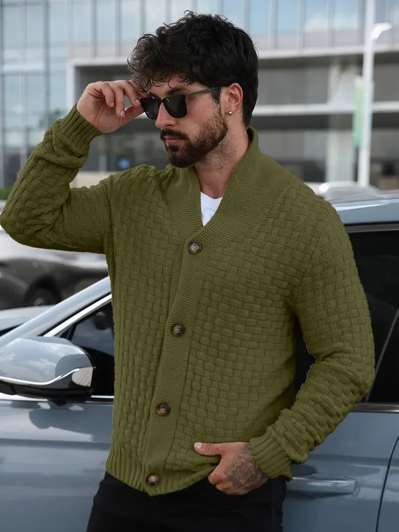 Men's Autumn Winter Cardigan Sweaters Warm Knitted Open Front Long Sleeve V-Neck Pullover in Solid Color for Men