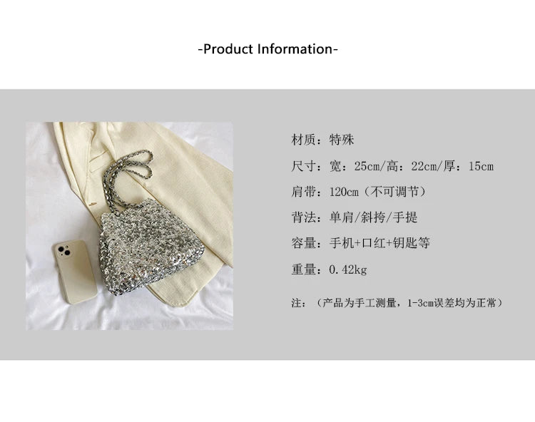 Sparkling Sequins Bucket Shoulder Bags Sense of Luxury Large Capacity Fresh Crossbody Bags for Women 2024 Fashion Versatile Hot