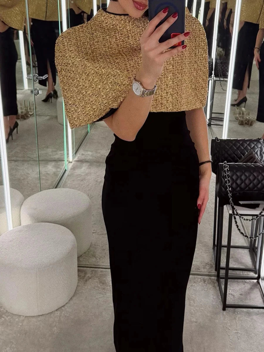 TWOTWINSTYLE Gold Loose Spliced Folds Chic Wraps for Women O Neck Sleeveless Elegant Intellectual Wrap Female Summer Fashion New