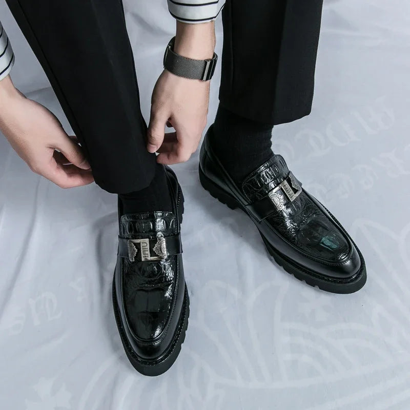 Mens Loafers Party Business Thick Soled Men Leather Shoes Dress Platform Shoes Comfortable Fashion New Casual Shoes for Men