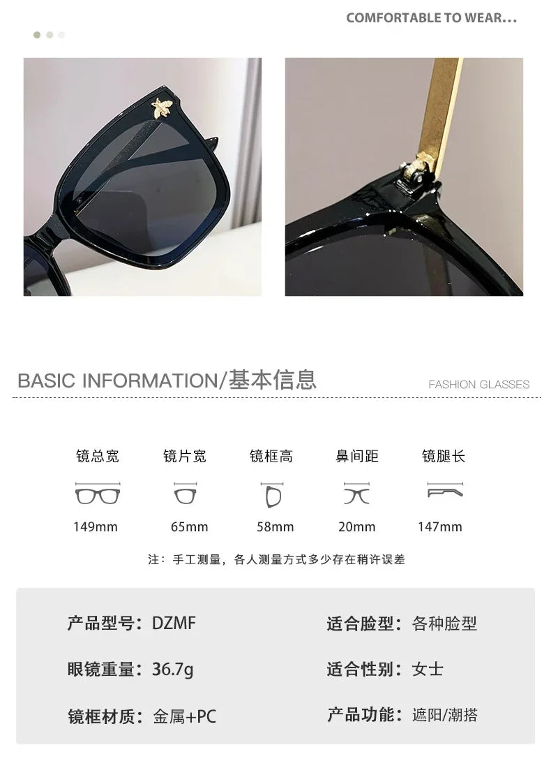 2024 New Small Square Sunglasses Women Men Luxury Brand Bee Sun Glasses Ladies Special Eyewear UV400 Girls Oculos De Sol Gafas