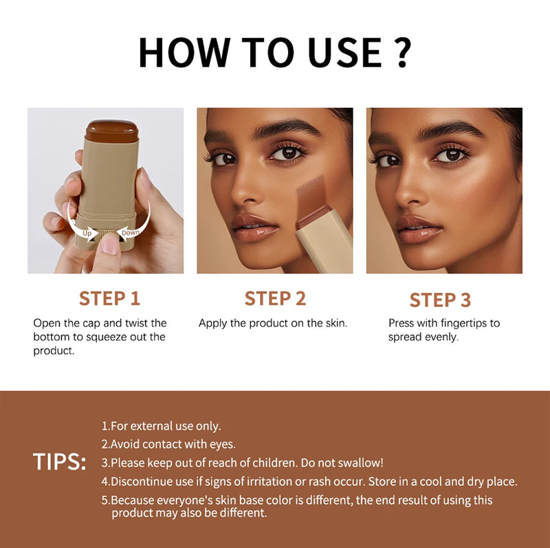 Base em bastão Balm Serum Boosted Skin Tint Base em bastão Suave Plumper Alta Cobertura Base Bronze para Viagem Make
