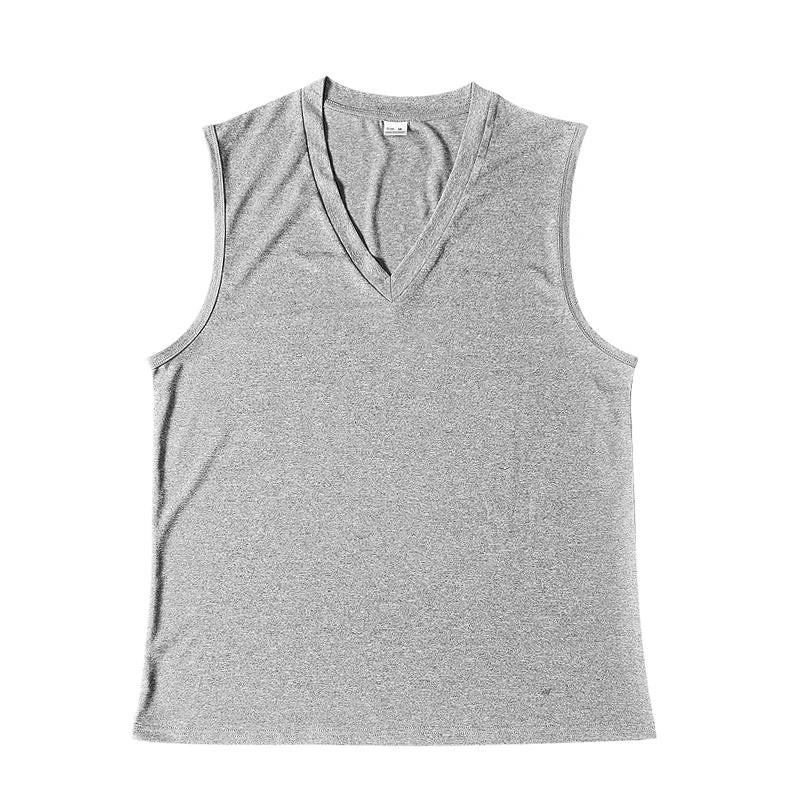 Colete masculino de verão, cor sólida, com decote em V, casual, respirável, sem mangas, adequado para fitness e esportes