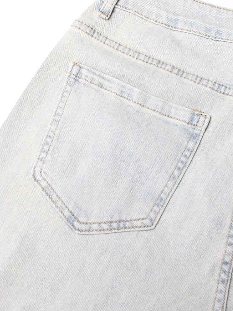 Calça jeans feminina VGH Crisscross Hit Color Streetwear cintura alta patchwork bolsos vazados calças femininas