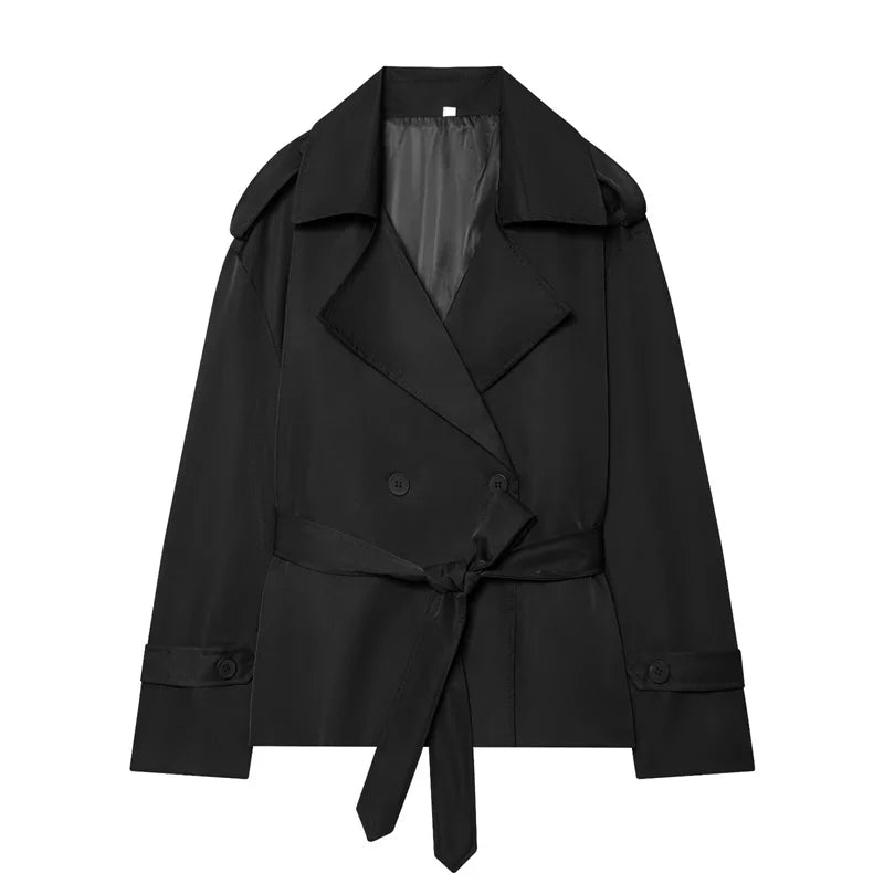 Women's Coat 2026 Spring New Style Solid Color Long Sleeve Belted Short Trench Coat European and American Personalized Fashion