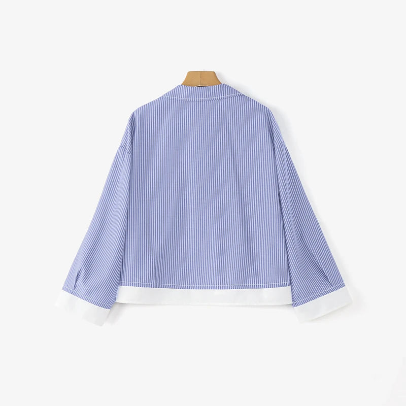 Women Korean Shirts 2025 ZANZEA Autumn Long Sleeve Striped Patchwork Blouse Fashion Tops Tunic Pockets Office Blusas Femininas