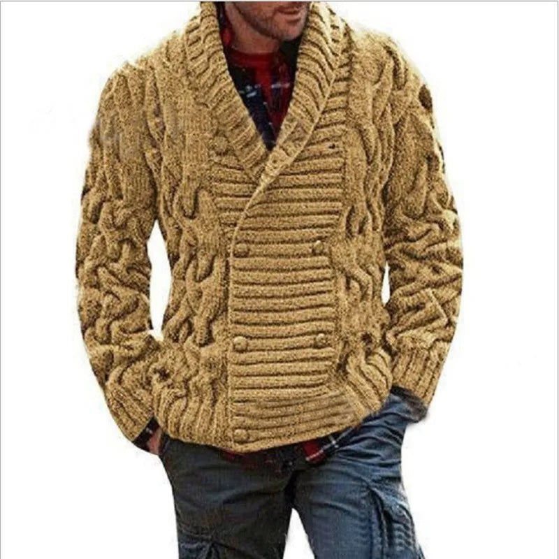 New Luxury and Fashionable Men's V-neck Double Breasted Thick Warm Knitted Cardigan Sweater Jacket Top