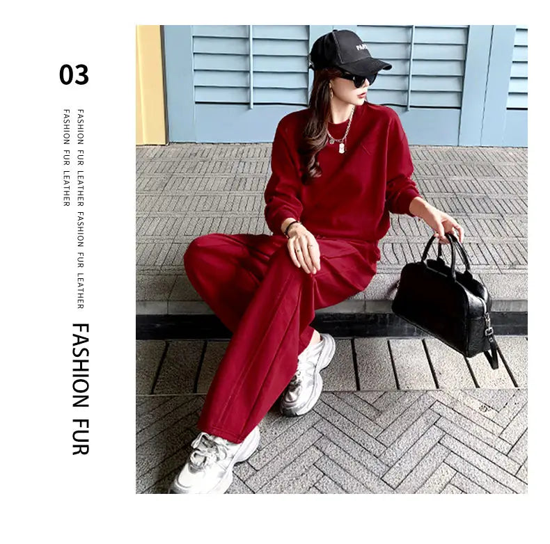 Loose Casual Fashion Sportswear Set for Women plus Size Autumn 2025 Trendy Sweatshirt Wide Leg Pants Two Piece Set