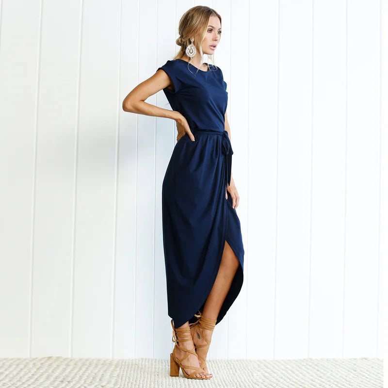 2023 Summer Beach Maxi Dress Women Floral Solid Short Sleeve Shirt Dress Casual Sexy Bandage Dress Robe Femme Vestidos Plus Size