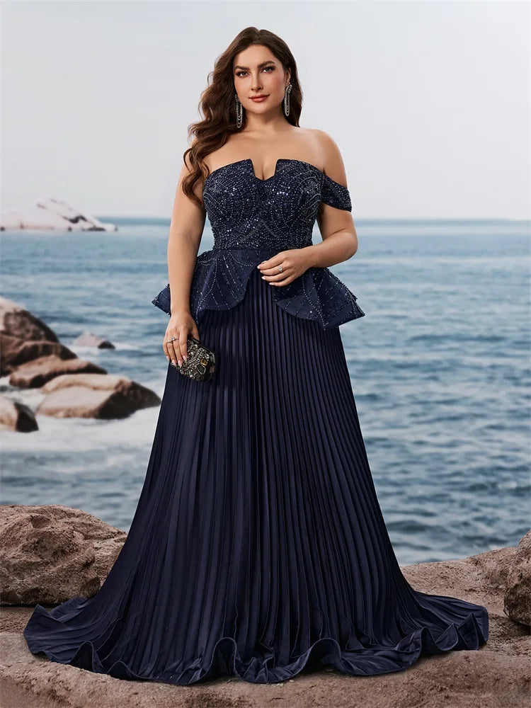 Plus Size Elegant Sequins Strapless Splicing Formal Evening Dresss Long Mermaid Luxury Wedding Party Cocktail Gowns