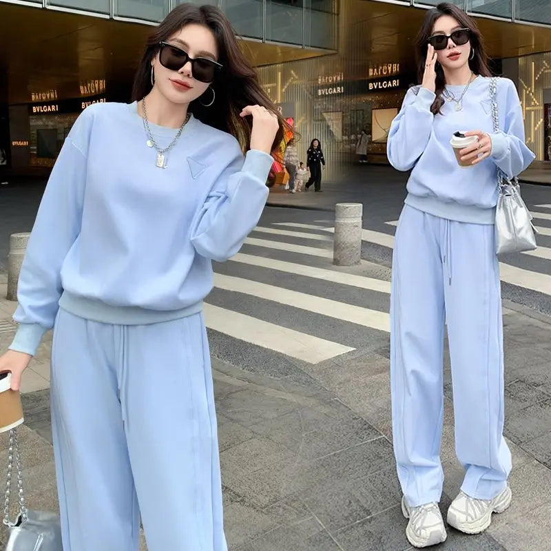 Loose Casual Fashion Sportswear Set for Women plus Size Autumn 2025 Trendy Sweatshirt Wide Leg Pants Two Piece Set