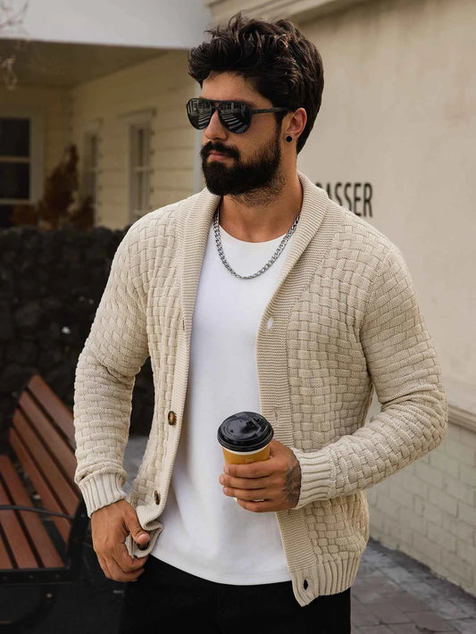 Men's Autumn Winter Cardigan Sweaters Warm Knitted Open Front Long Sleeve V-Neck Pullover in Solid Color for Men