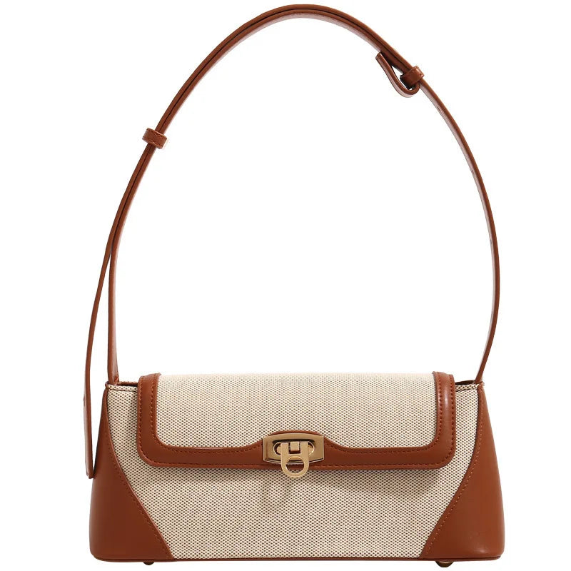 Nichedesign Color Block French Bread Underarm Women's Shoulder Bag New 2025 High-End Feel French Light Luxury Crossbody Bag