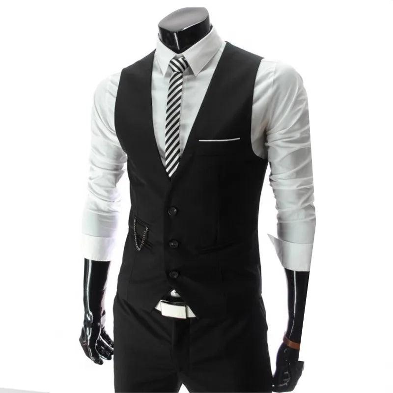 Coletes elegante fino ajuste masculino terno gilet homme casual sem mangas formal - CRAVO ROSE