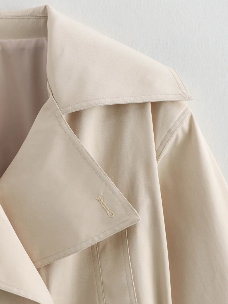 ETJ 2025 new  women's British wind trench coat style double-breasted long sleeve belt lapel jacket short coat