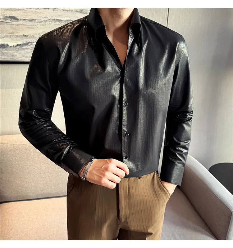 2026 Spring Fashion Big Collar Design Long Sleeved Shirt High Quality Men's Business Slim Fit Social Tuxedo Cotton Shirts