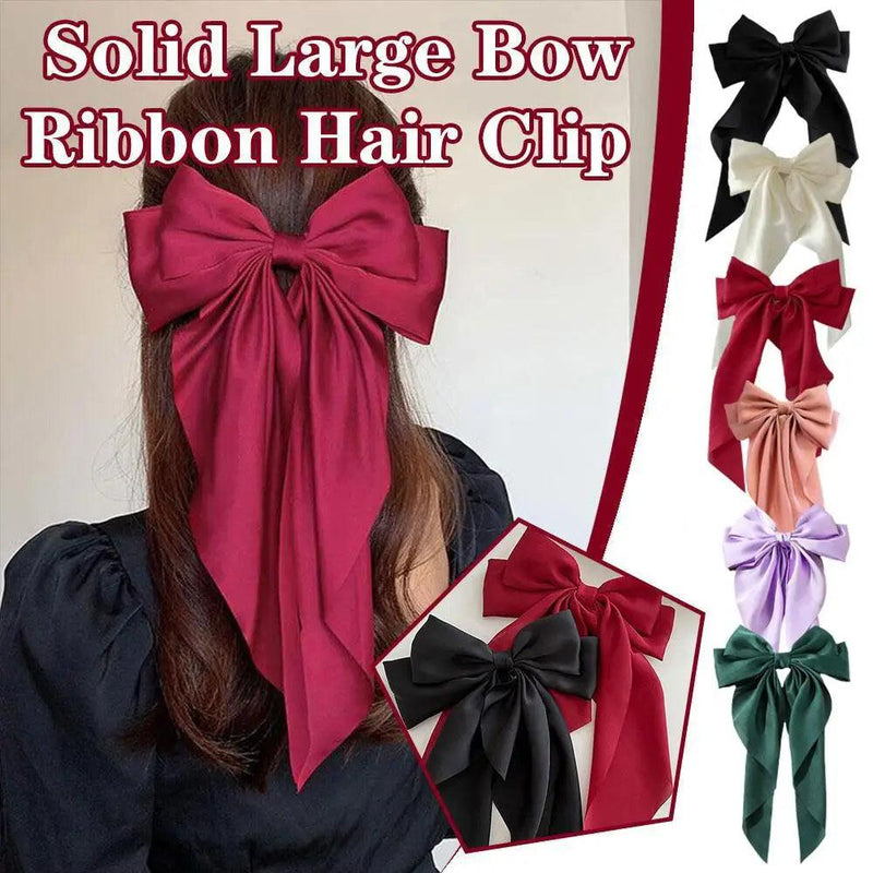 Elegant Large Bow Ribbon Hair Clip for Women Fashion Simple Solid Satin Spring Clip Ponytail Bow Hairpin Girls Hair Accesso K7U8 - CRAVO ROSE