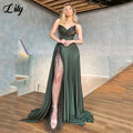 Lily Shining V Neck Purple Prom Dresses Sexy Stain Beach فستان سهرة نسائي Sleeveless Side Split Evening Dress For Special Events - CRAVO ROSE