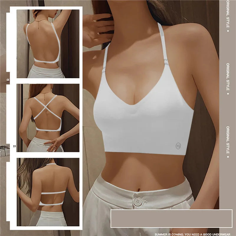Sutiã invisível feminino com decote em U profundo, top sem costas para vestidos, lingerie sexy com alça transparente, push up, roupa íntima sem alças