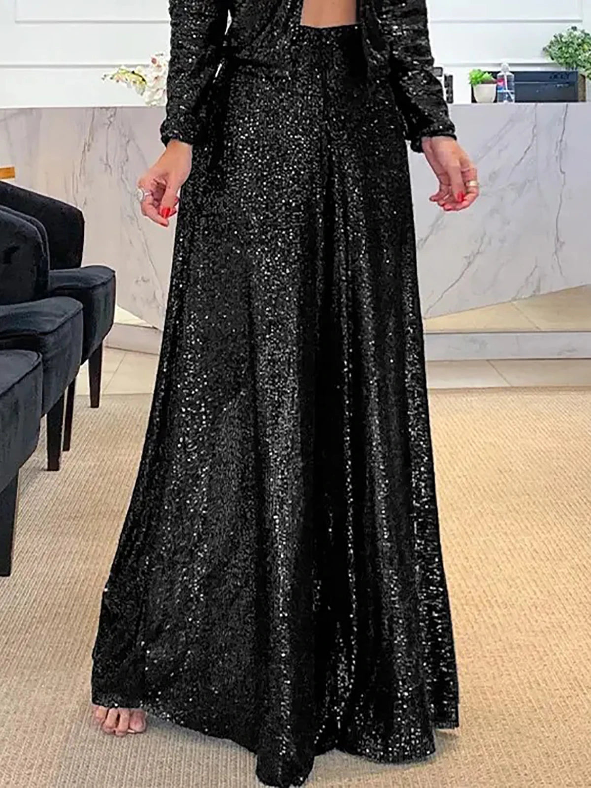 Women's Elegant Golden Thread Wide Leg Pants High Waisted Sparkle Trousers Glamorous Party Clubwear Shiny Evening Fashion Bottom