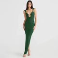 Summer New Solid Color Slim Long Dresses Women Sexy Deep V-neck Backless Package Hip Slit Dress Female Fashion Beach Vestidos