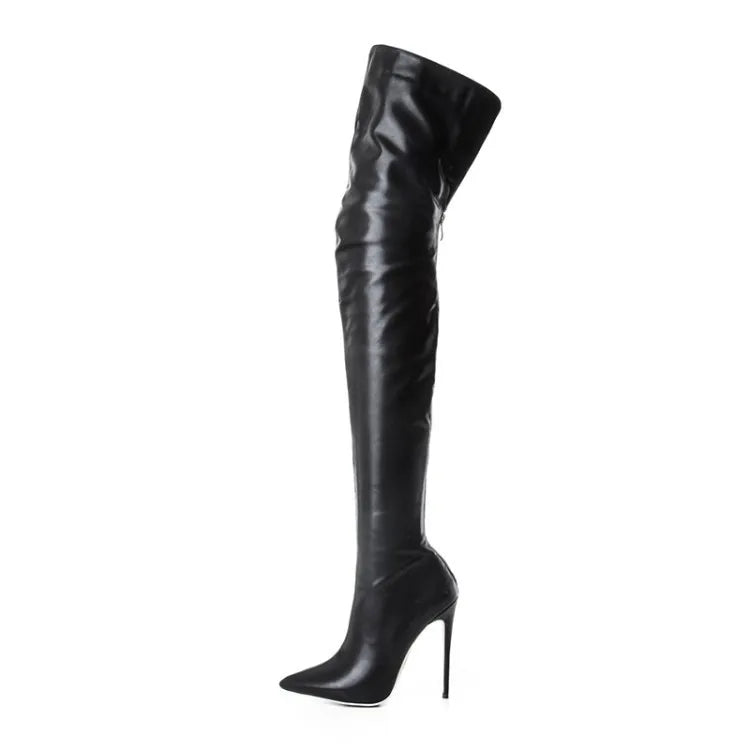 Botas sensuais de salto alto acima do joelho, botas pretas de cano alto para mulheres, sapatos de outono e inverno, botas longas femininas, tamanho grande