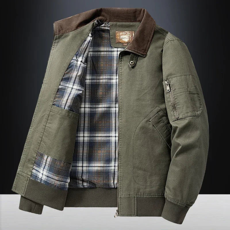 LIBIELIY   TRAF 2025 Spring And Autumn Men's Wash Jacket Comfortable Multi-Pocket Cotton Stand Collar Cargo Jacket Men's