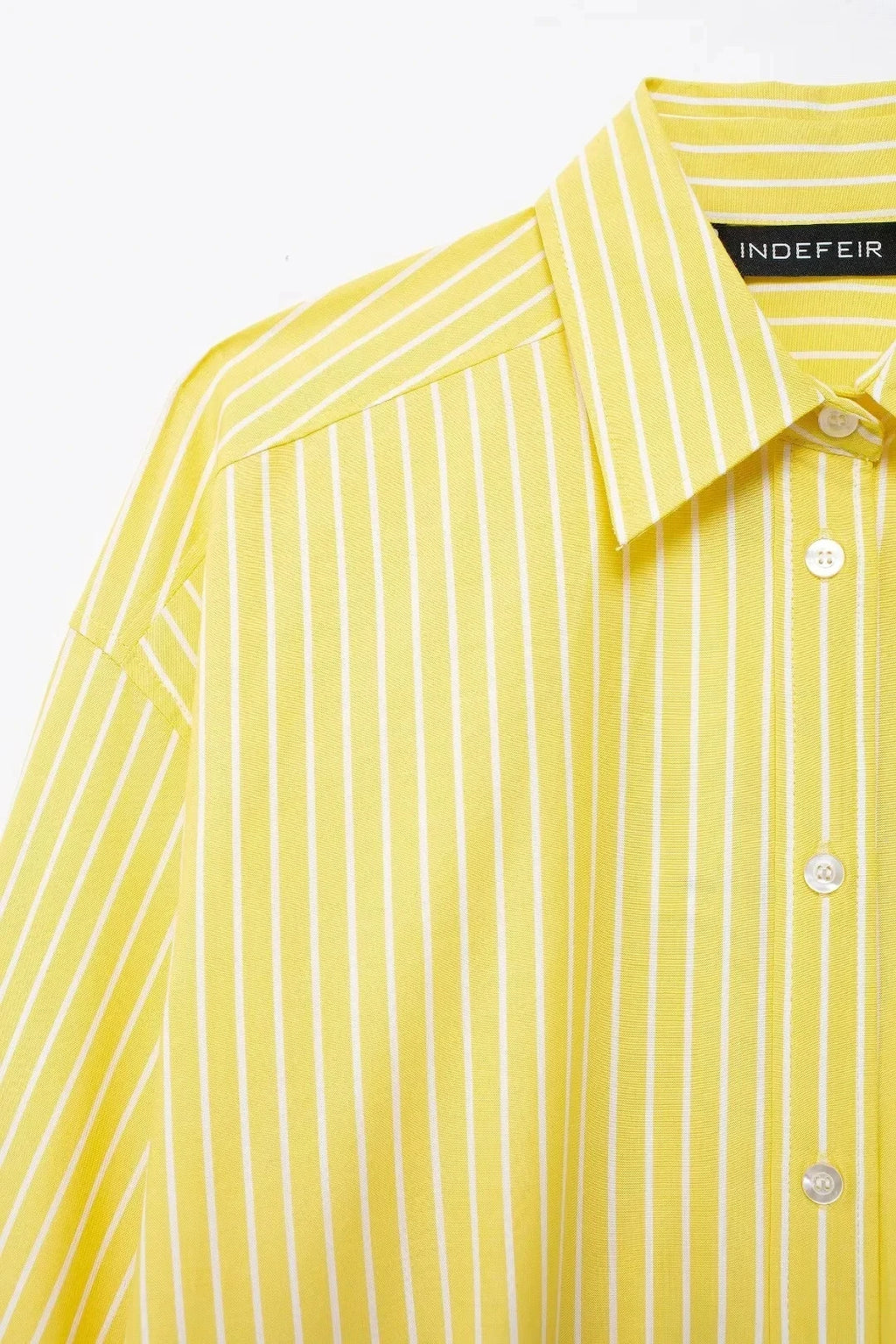 TRAFZA Blusa Listrada Amarela Feminina Calça Terno Camisa Solta Manga Longa Calças com Cordão