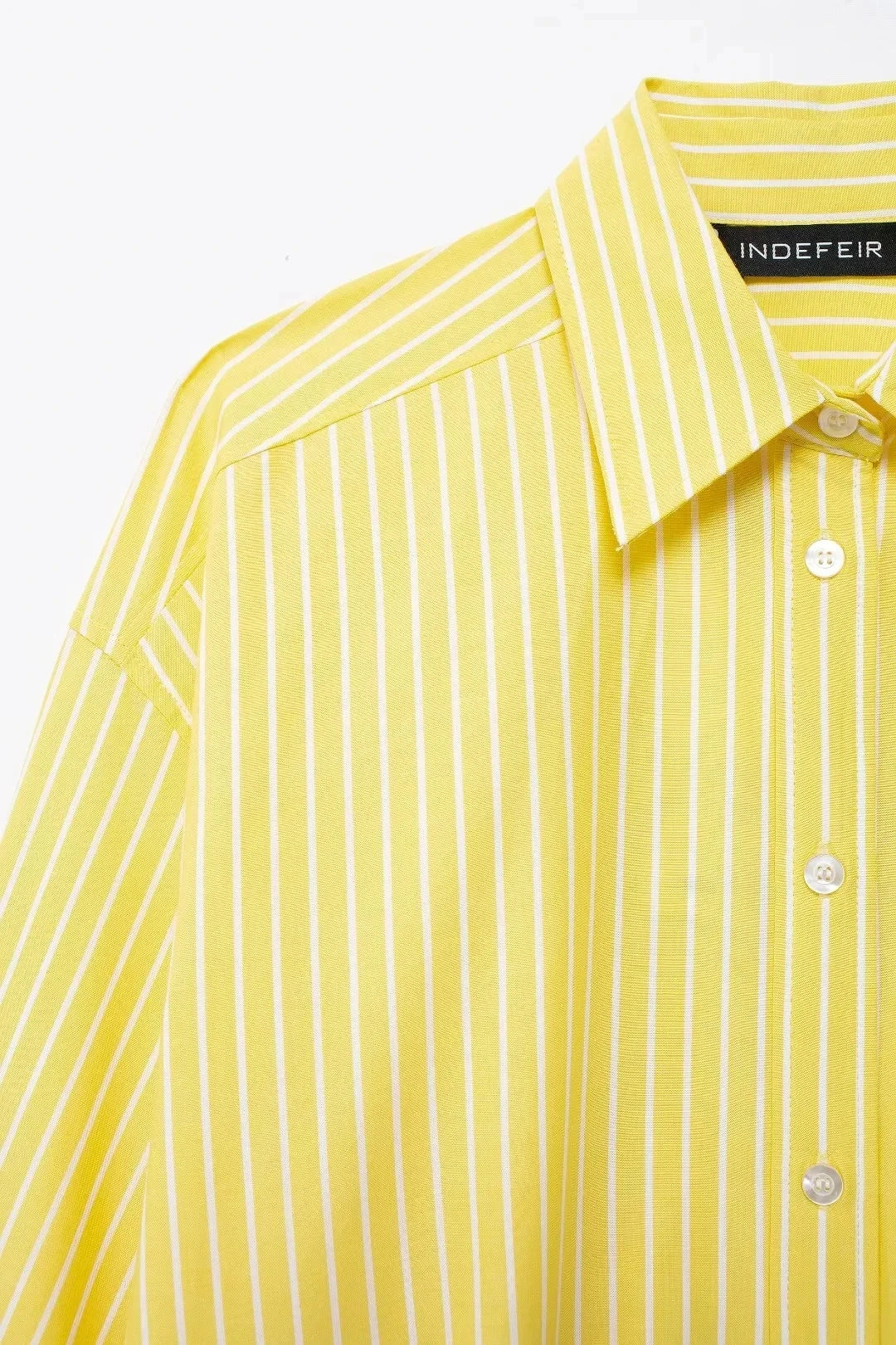 TRAFZA Blusa Listrada Amarela Feminina Calça Terno Camisa Solta Manga Longa Calças com Cordão