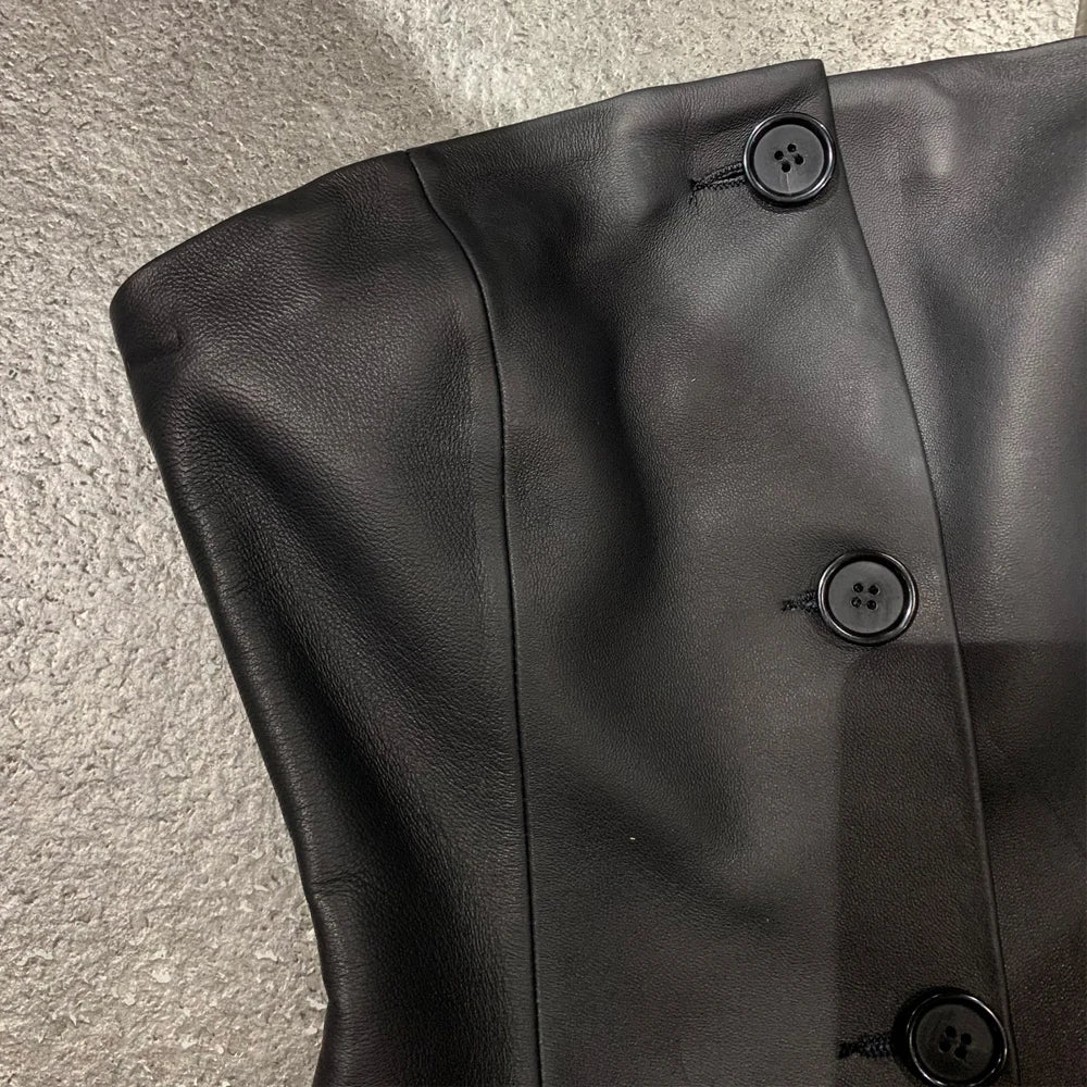 Novo top de couro legítimo feminino para primavera, sutiã de couro legítimo