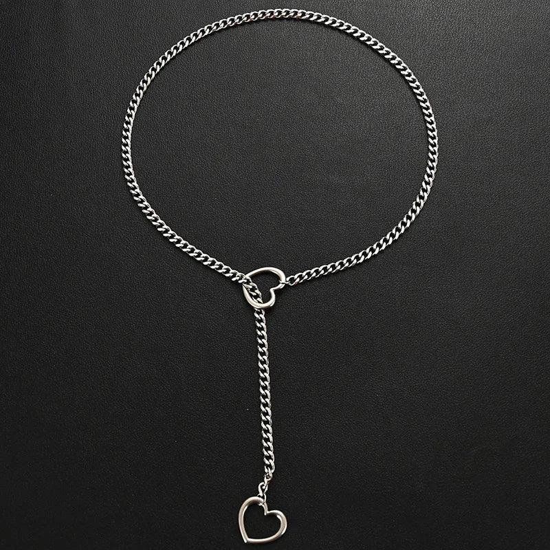 Heart O-ring Slip Chain For Women Punk Rock Necklace Stainless Steel Cuban Long Necklace Jewelry Adjustable Neck Chain - CRAVO ROSE