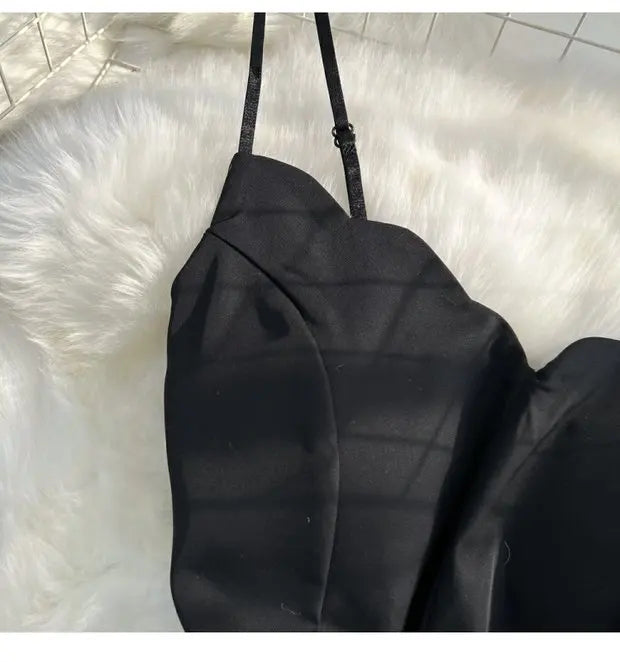 Elegant V-Neck Strap Dress Casual High Waist Slimming One-Piece Wide Leg Pants Long Loose Fitting Women's Online Exclusive